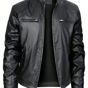 Stand-up Collar Leather Jacket