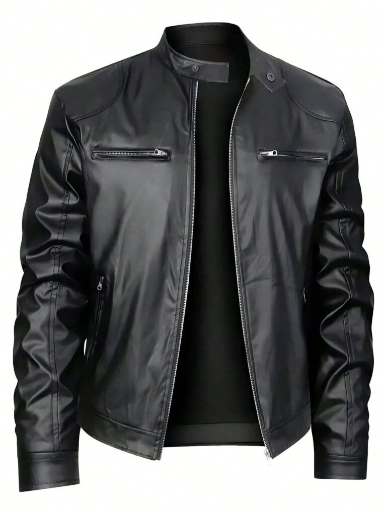 Stand-up Collar Leather Jacket