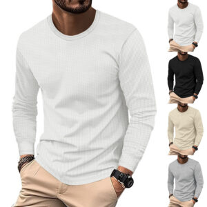 Round Neck Waffle Casual Top