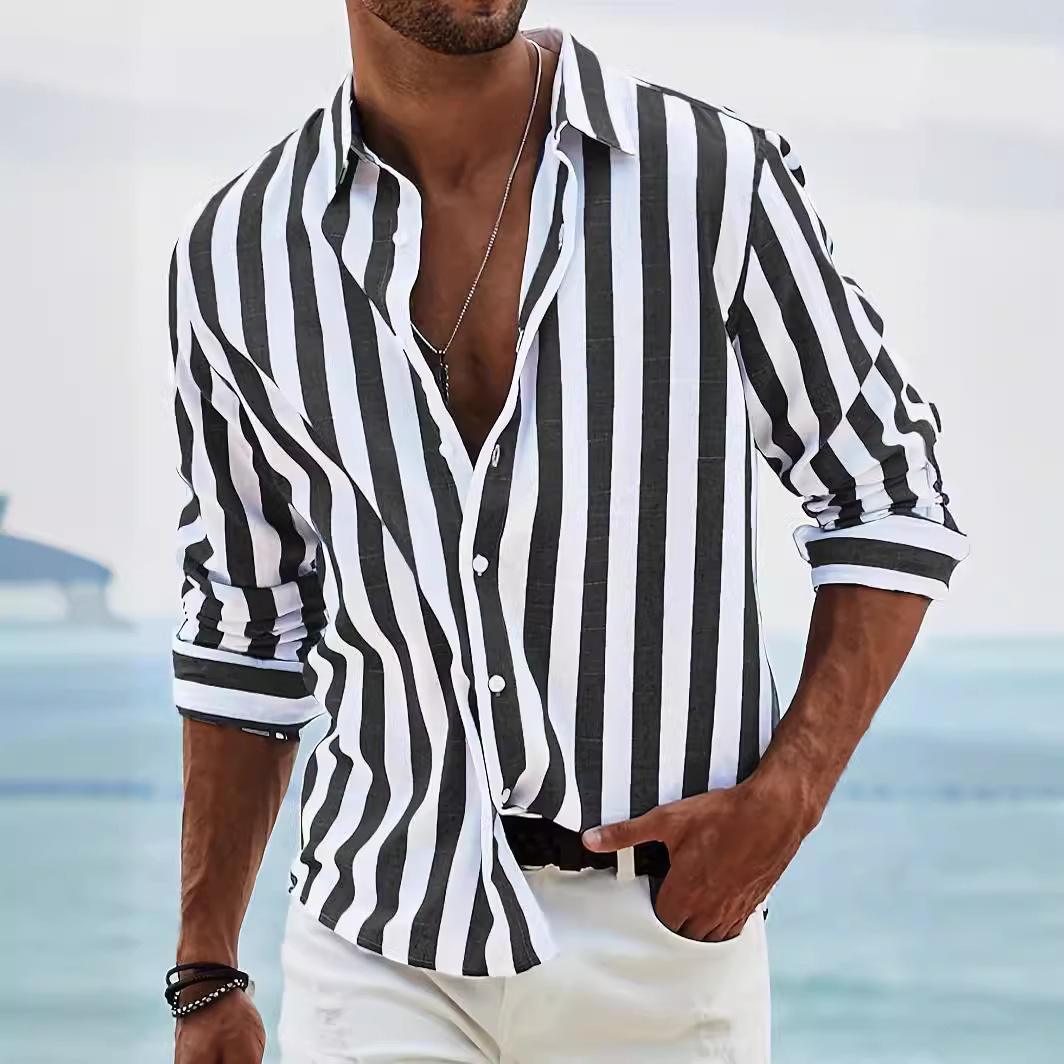 Yarn-Dyed Striped Long-Sleeved Shirt - Image 5