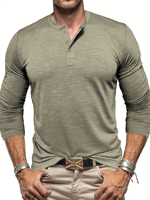 Long-Sleeved Henry Collar T-Shirt - Image 4