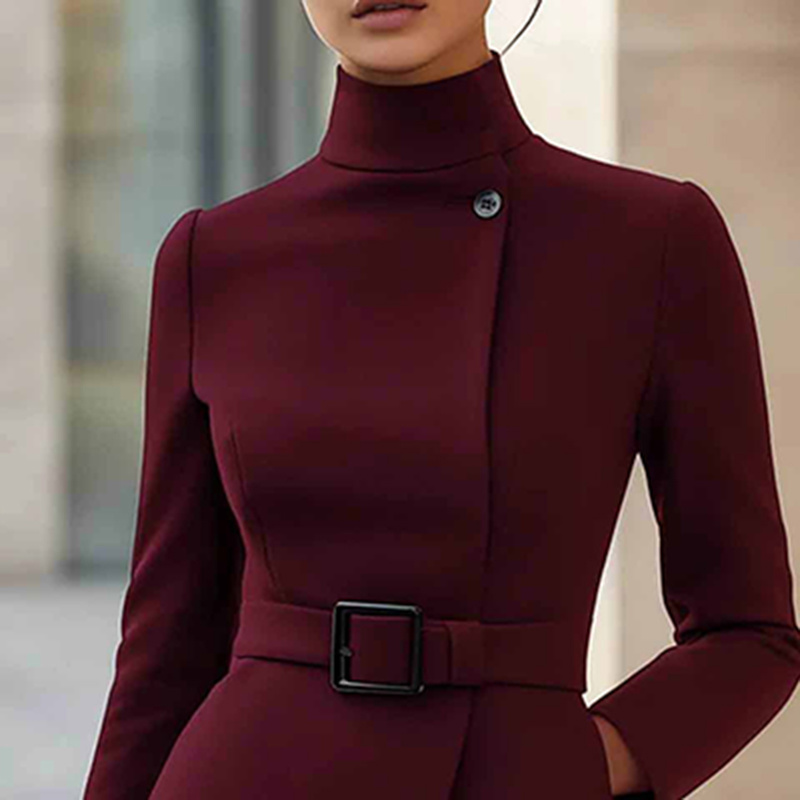 Elegant High Waist Belted Midi Dress - Image 3