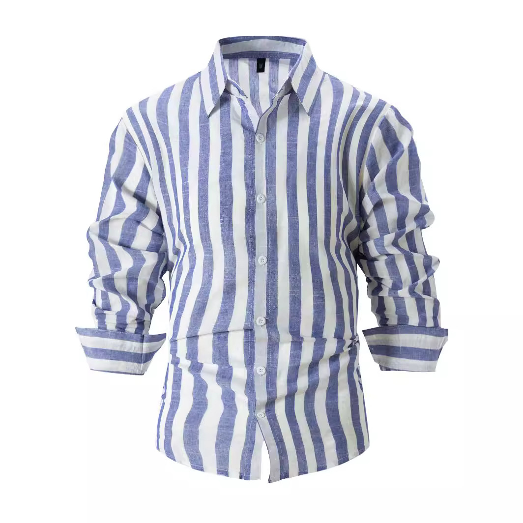 Yarn-Dyed Striped Long-Sleeved Shirt - Image 8