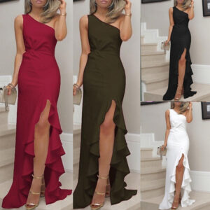 Slit Ruffled Evening Dress